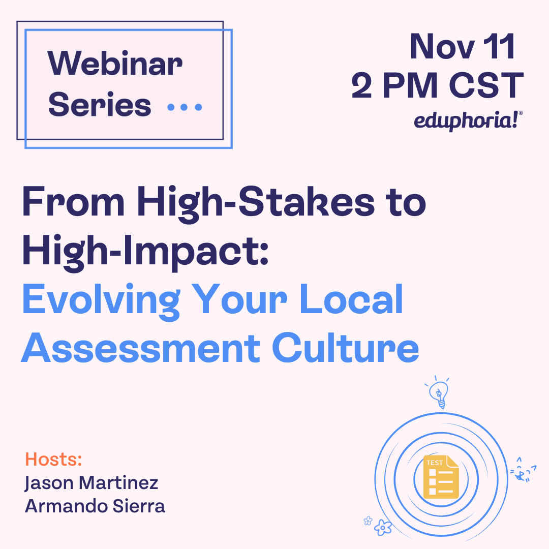 Webinar announcement on evolving local assessment culture with hosts and date details.